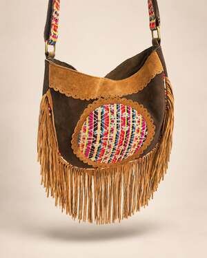 Raj L.A. Suede Fringe Shoulder Bag with Embroidered Detail